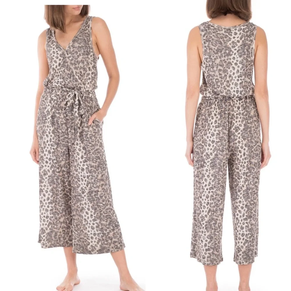 Bobeau JORDYN RIBBED KNIT JUMPSUIT leopard print size medium - Picture 1 of 14